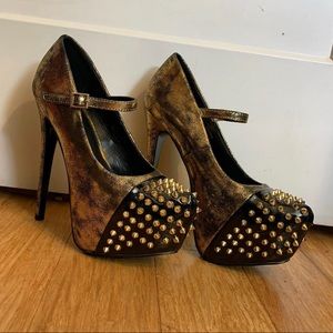 Black and Gold Studded Platform Heels